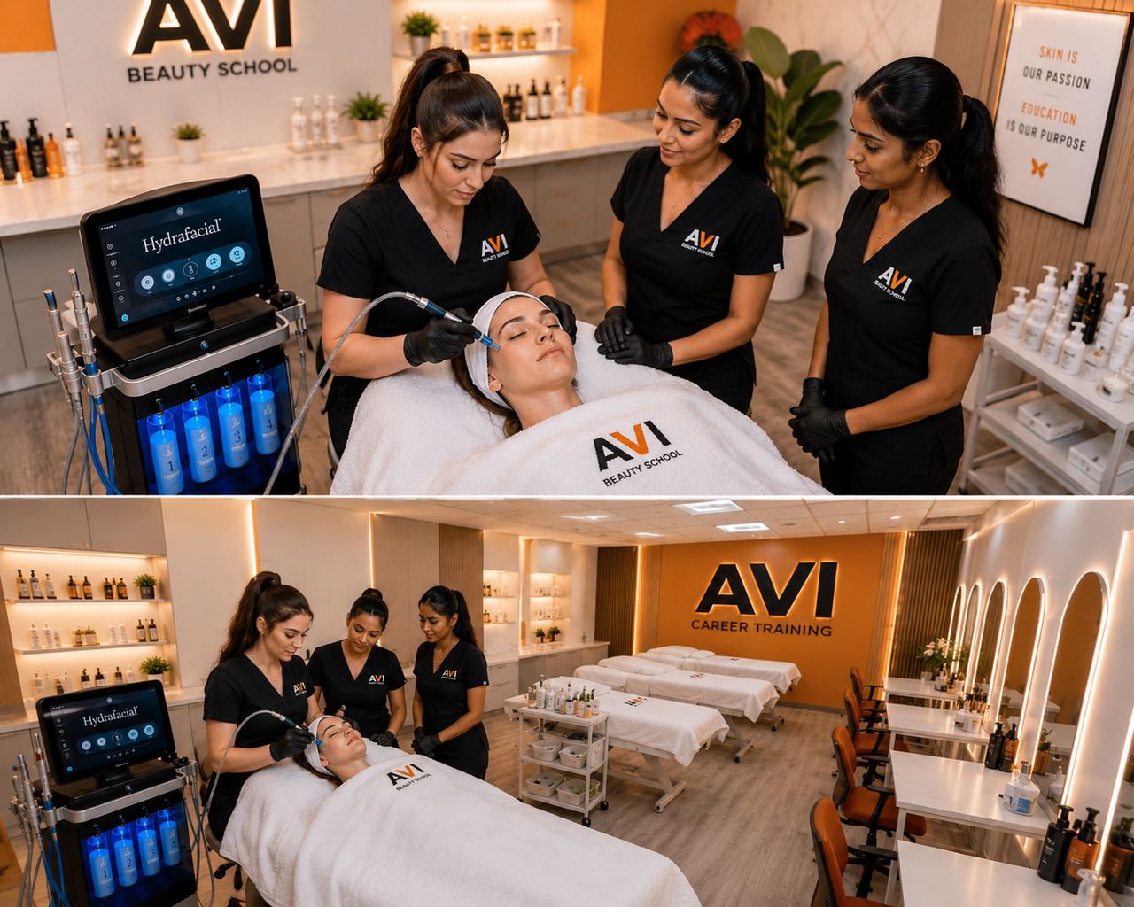 Esthetician student performing facial treatment at AVI Career Training Virginia