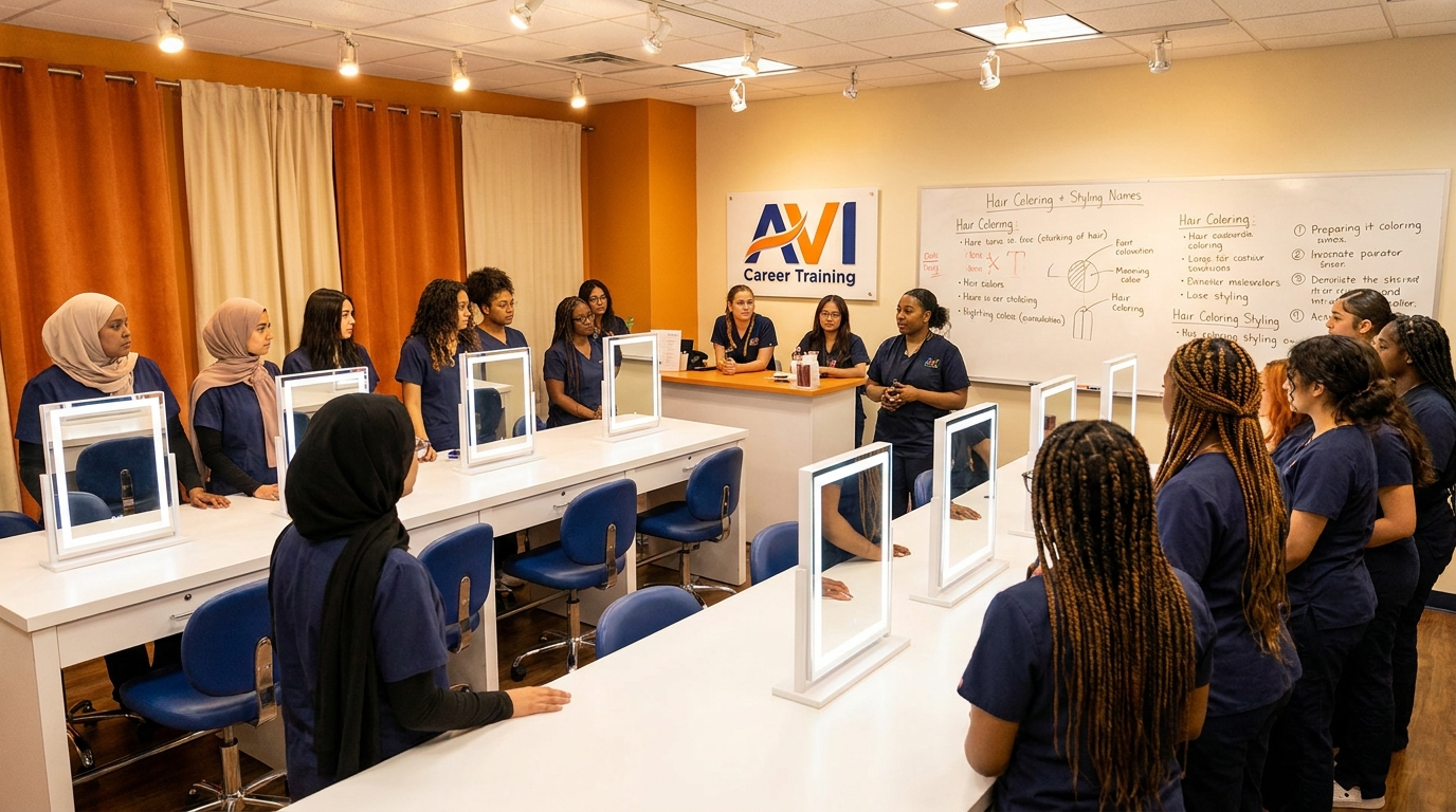 AVI students in hands-on training session