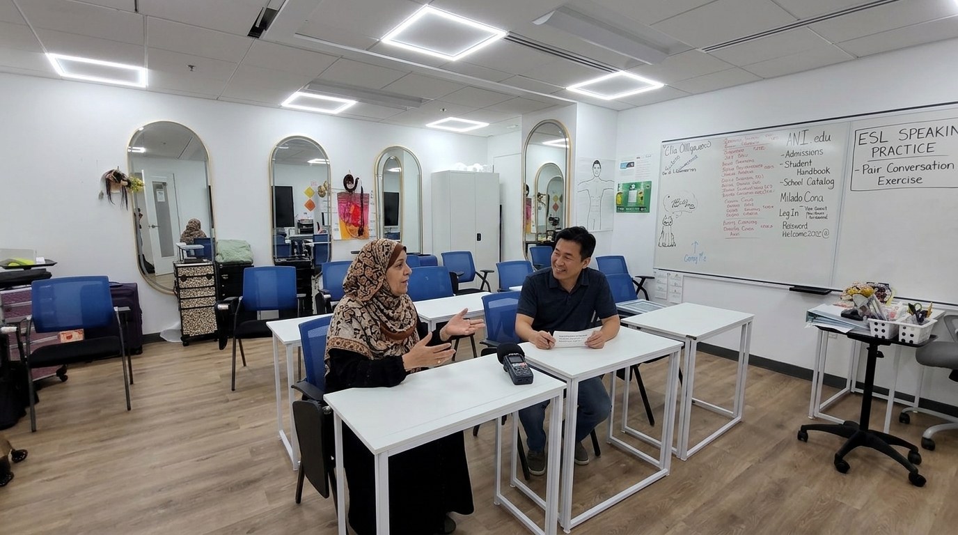 ESL students in speaking practice session at AVI Career Training