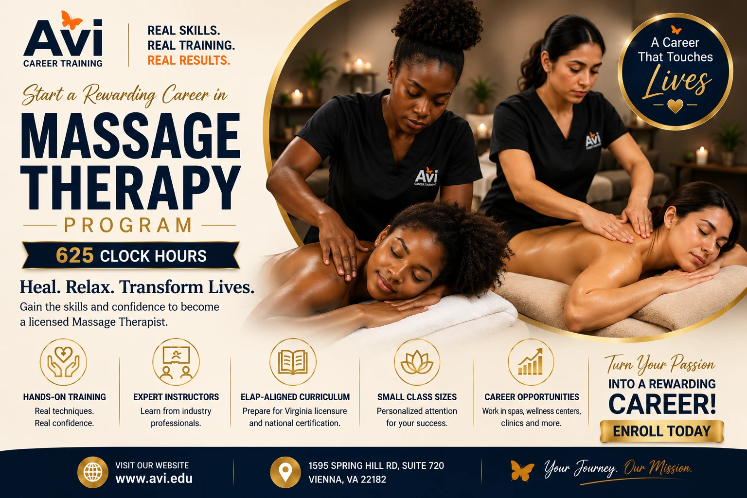 Massage therapy training at AVI Career Training