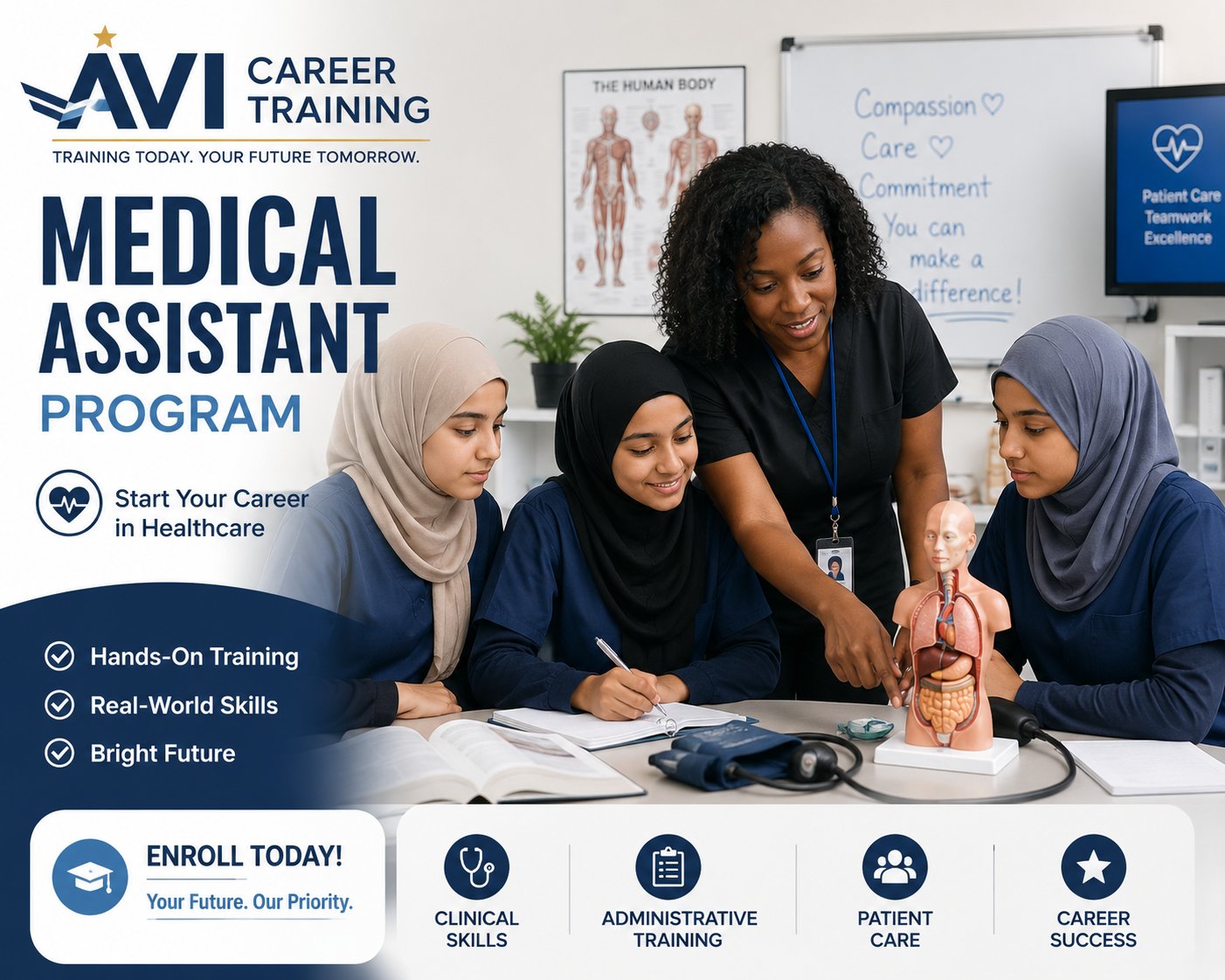 Medical assistant students in clinical training at AVI Career Training Vienna VA